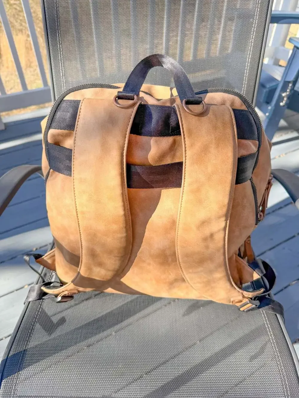 Petunia Pickle Bottom Boxy Backpack Diaper Bag in Tan Faux Leather
